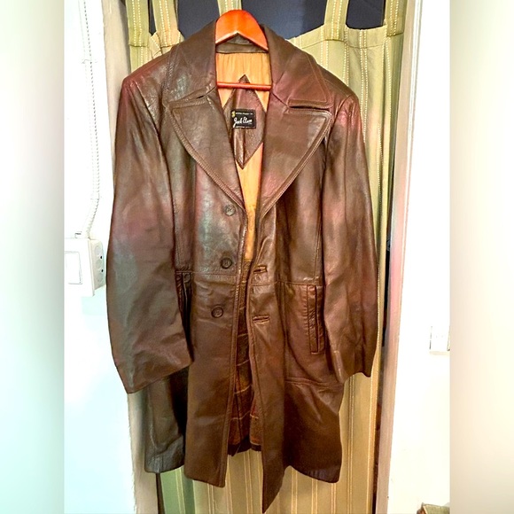 Brown men’s leather coat - genuine leather - Picture 1 of 11